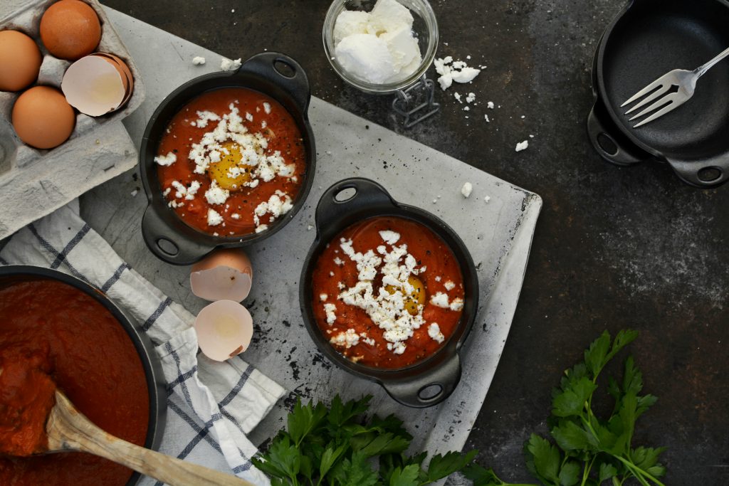 Spicy Baked Eggs with Goat Cheese