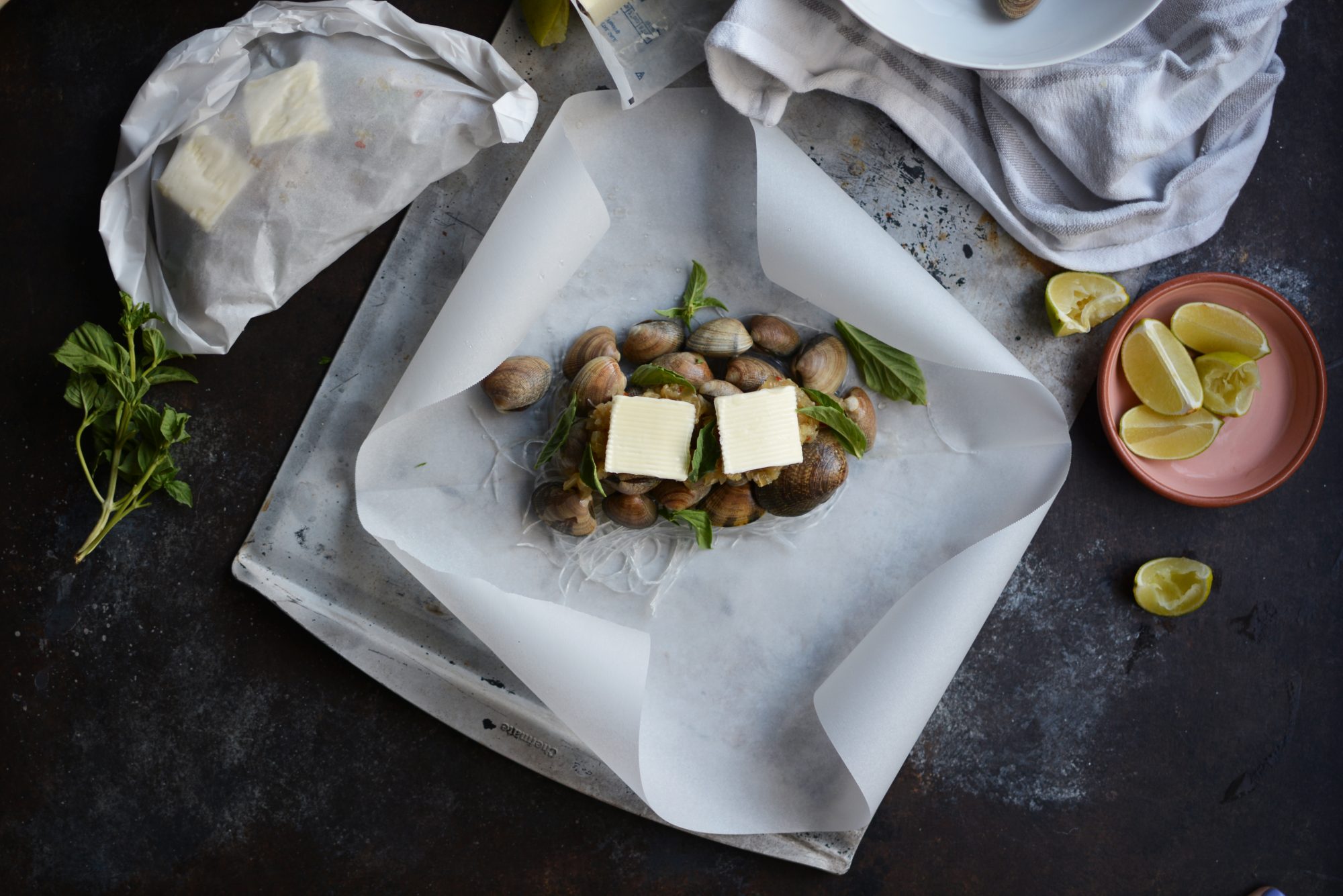 Clams and Glass Noodles in Parchment