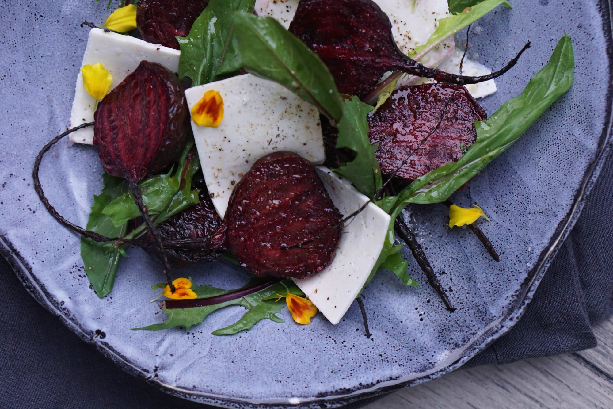 Roast Baby Beets, Dandelion Greens, Ricotta Salata