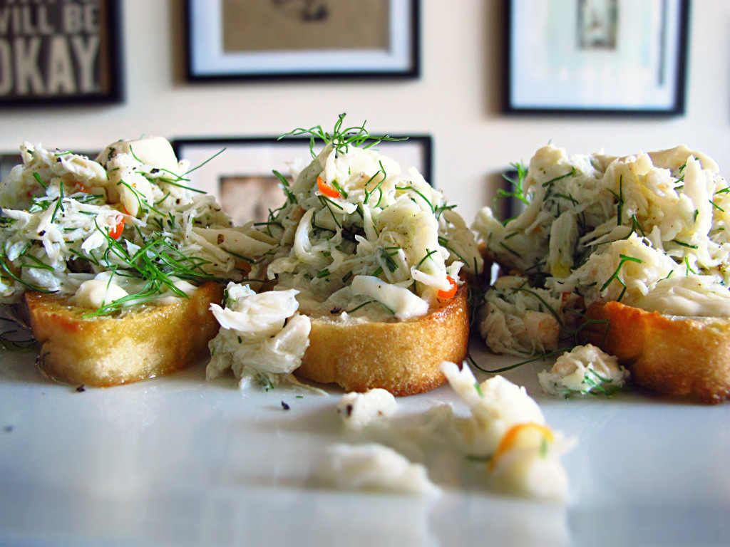 Crab Crostini with Aioli & Chopped Fennel Top