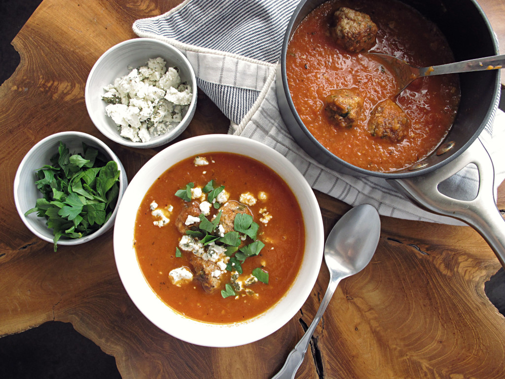 Roasted Tomato Soup with Meatballs