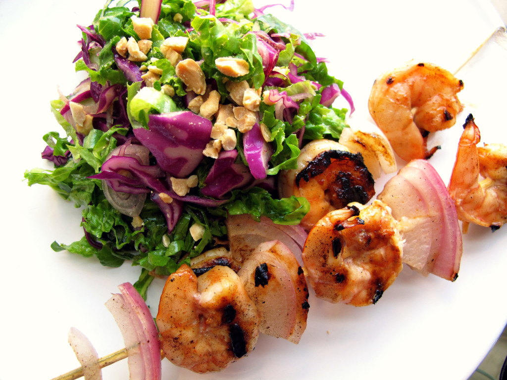Grilled Maple Syrup Shrimp with Cabbage Salad