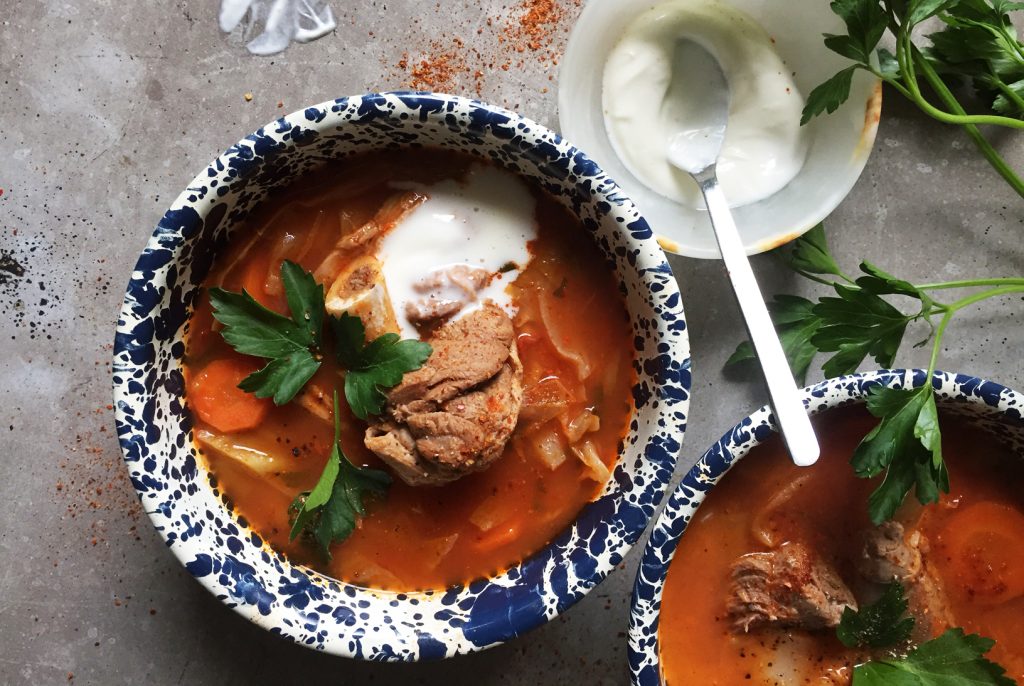 Spicy Tomato Lamb Shank Soup with Cabbage & Rice